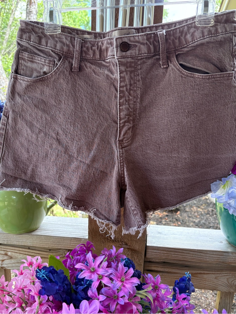 Universal Thread Mocha Vintage Wash Cut-Offs 5 Pocket Denim Stretch Short 31